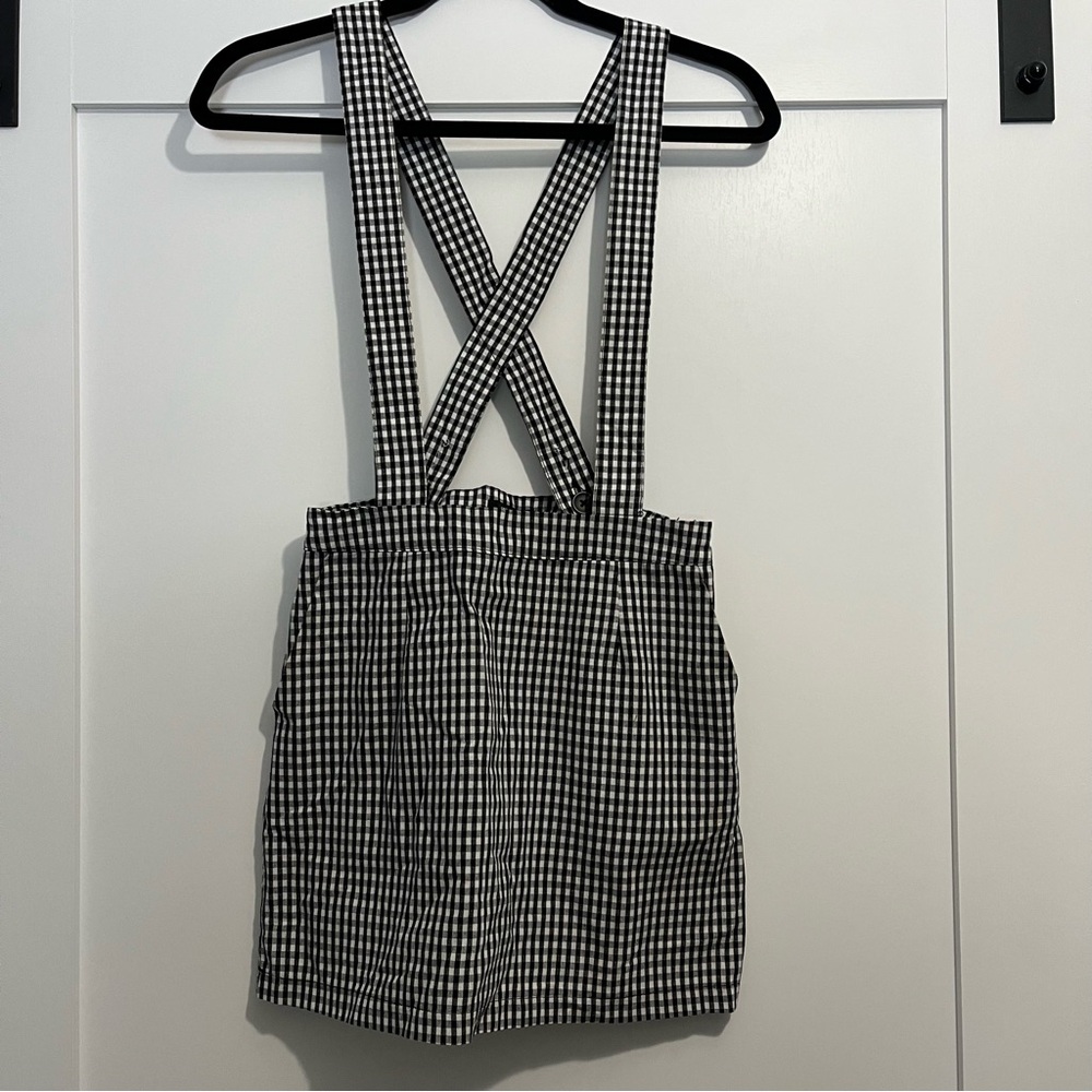 Forever21 XSmall Y2K Black/White Plaid Overall Cross Back Jumper Mini Skirt